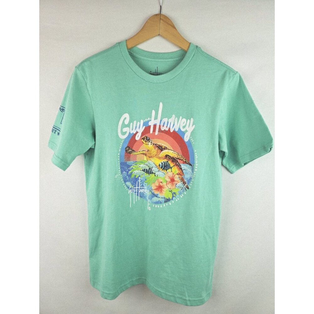 Guy Harvey Shirt Kids Size XL Green Turtle St. Augustine Short Sleeve T-Shirt
